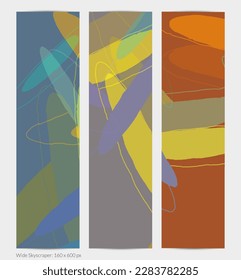 Set of vector abstract creative backgrounds in minimal trendy style. Modern templates for social media post stories. Fun doodle pattern.  Art landscape with abstract geometric shapes and colors.