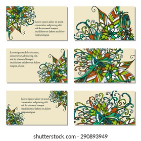 Set of vector abstract creative business cards (set template). Doodles vector card templates. Can be used for Save The Date, baby shower, mothers day, valentines day, birthday cards, invitations. 