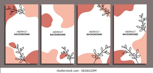 Set of vector abstract creative leaves background in minimal trendy style  with copy space for text. Design templates for social media stories. Simple vector illustration
