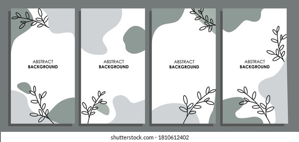 Set of vector abstract creative leaves background in minimal trendy style  with copy space for text. Design templates for social media stories. Simple vector illustration
