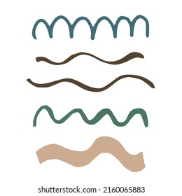 Set of vector abstract decorative design elements. Wavy lines, doodle illustration
