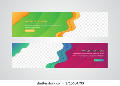 Conjunto de plantillas web de banner de diseño abstracto Vector. el fondo es naranja y verde. y otros combinan degradado rojo y azul. hay lugar para la foto. Estilo ondulado. 