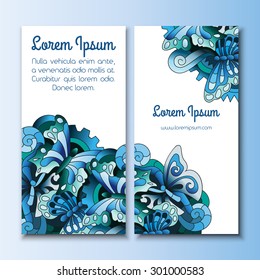 Set of vector abstract design templates with hand drawn butterflies. Background for invitations, tickets, cards, flyers and placards. 