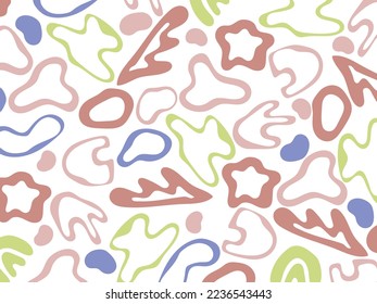 Set of vector abstract doodle shapes in pastel colors. Hand Drawn Elements, Organic Shapes