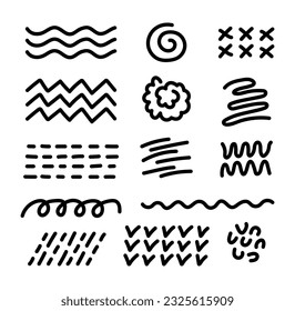 Set of vector abstract doodles, figures, shapes, hand drawn. Vector texture