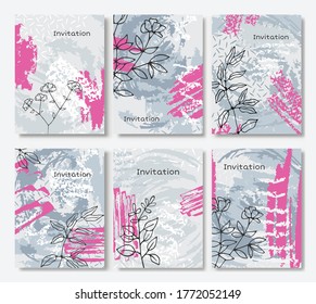 Set of vector abstract floral illustrations. Great design for various purposes - creative cards, invitations, banner, poster, poster, cover, summer sale, social media, promotional content.