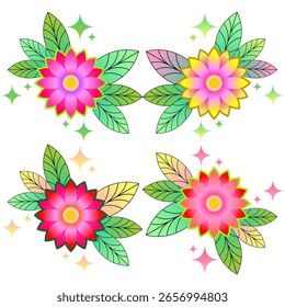 set vector of abstract flower and leave 