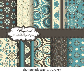 set of vector abstract flower paper for scrapbook