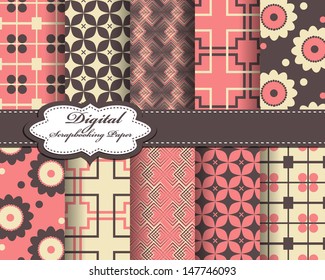 set of vector abstract flower paper for scrapbook