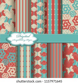 Set of vector abstract flower pattern paper for scrapbook. EPS10