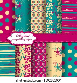 Set of vector abstract flower pattern paper for scrapbook. EPS10