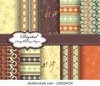 set of vector abstract flower pattern paper for scrapbook