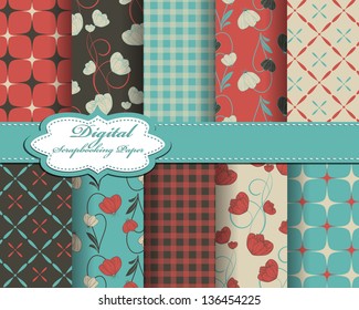set of vector abstract flower pattern paper for scrapbook