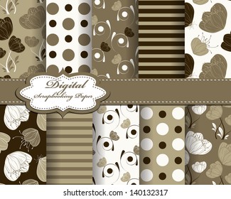 set of vector abstract flower pattern paper for scrapbook