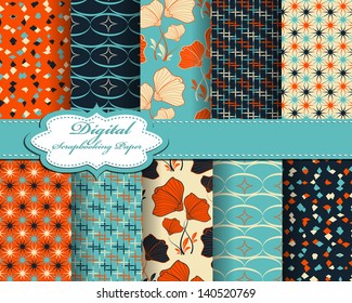 set of vector abstract flower pattern paper for scrapbook