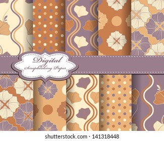 set of vector abstract flower pattern paper for scrapbook