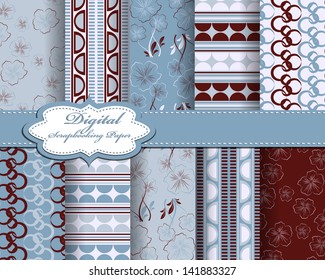 set of vector abstract flower pattern paper for scrapbook