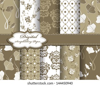 set of vector abstract flower pattern paper for scrapbook with butterfly