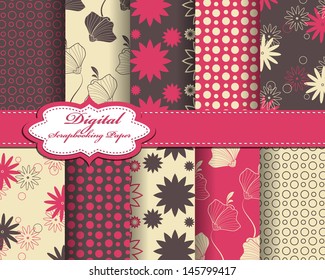 set of vector abstract flower pattern paper for scrapbook 