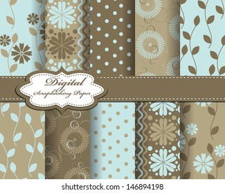 set of vector abstract flower pattern paper for scrapbook