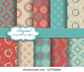 set of vector abstract flower pattern paper for scrapbook