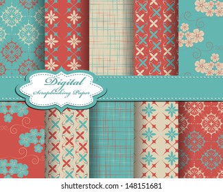 set of vector abstract flower pattern paper for scrapbook