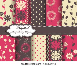 set of vector abstract flower pattern paper for scrapbook