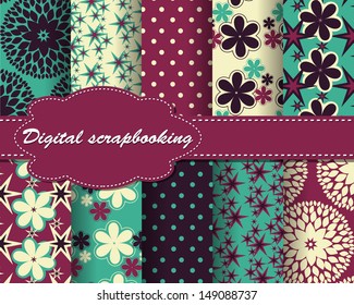 set of vector abstract flower pattern paper for scrapbook
