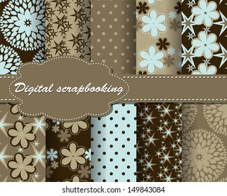 set of vector abstract flower pattern paper for scrapbook