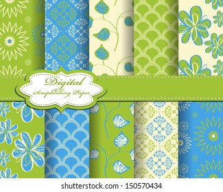 set of vector abstract flower pattern paper for scrapbook