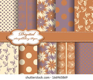 set of vector abstract flower pattern paper for scrapbook