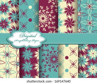 set of vector abstract flower pattern paper for scrapbook