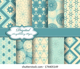 set of vector abstract flower pattern paper for scrapbook