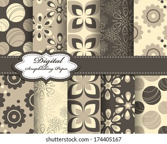 set of vector abstract flower pattern paper for scrapbook