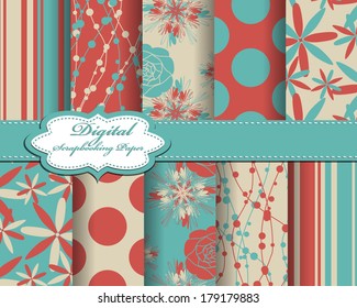 set of vector abstract flower pattern paper for scrapbook