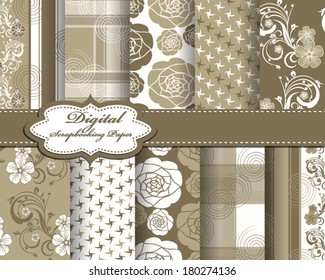 set of vector abstract flower pattern paper for scrapbook