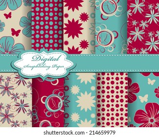 set of vector abstract flower pattern paper for scrapbook