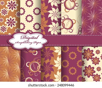 set of vector abstract flower pattern paper for scrapbook