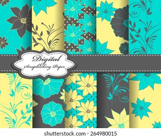 set of vector abstract flower pattern paper for scrapbook 
