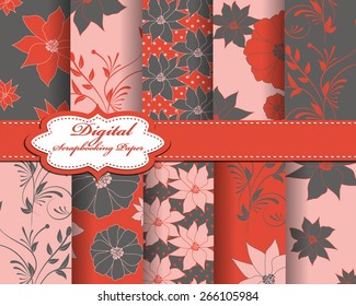 set of vector abstract flower pattern paper for scrapbook 