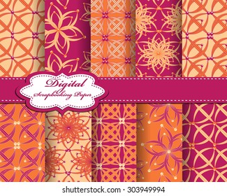 Set of vector abstract flower pattern paper for scrapbook 