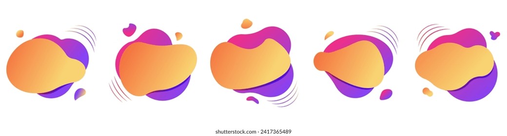 set of vector abstract fluid liquid shapes with gradient neon colors, offer, speech bubble, pink, purple