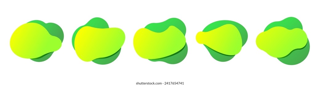 set of vector abstract fluid liquid shapes with gradient neon colors, offer, speech bubble, yellow, green