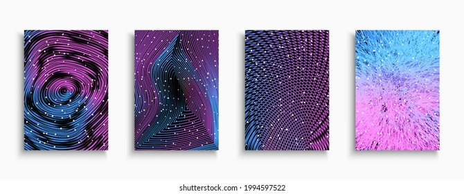 Set of vector abstract futuristic covers, templates, backgrounds, placards, brochures, banners, flyers and etc. Colorful gradient trendy posters with creative neon print
