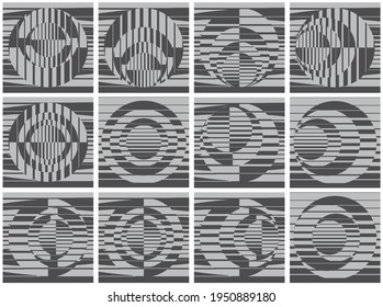 Set of Vector Abstract geometric backgrounds from gray striped ellipses