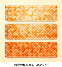 Set of vector abstract geometric banners. Diamond tile footer or header for web site. Autumn orange triangular cards for elegant business design.
