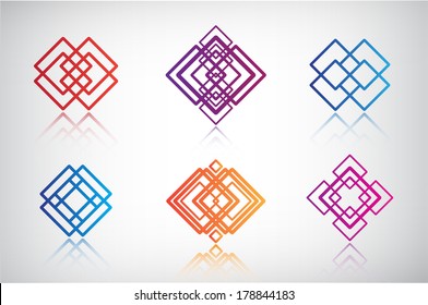 set of vector abstract geometric colorful icons, logos isolated, line monogram