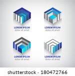 set of vector abstract geometric icons, logos, 3d structure, architecture constructions