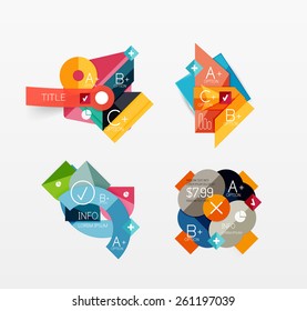 Set of vector abstract geometric layouts, web or app design banners, paper infographic banners