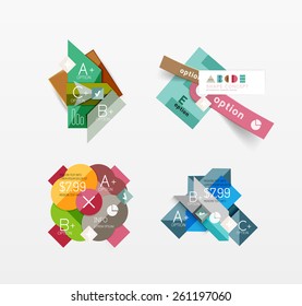 Set of vector abstract geometric layouts, web or app design banners, paper infographic banners